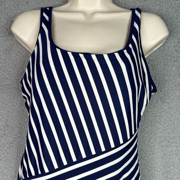 Lands' End  One Piece Swimsuit Womens Size 10 Navy Blue White Striped Nautical - Picture 2 of 11